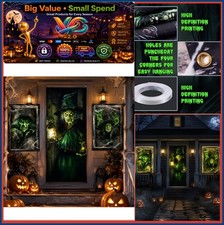 Halloween Window Decorations Witch Door Cover Set 2 Curtains 1 Poster Polyester