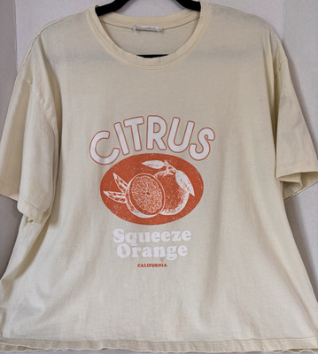 Primark Cares Women s Beige Fruit Graphic Crew Neck Short Sleeve T-Shirt L