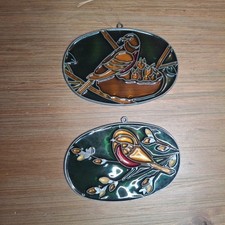 Vintage Stained Glass-Style Bird Suncatchers Set of 2 Plastic Window Art Decor