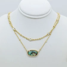 Kendra Scott Elisa Gold Crystal Multi Strand Pendant Necklace in Abalone Shell