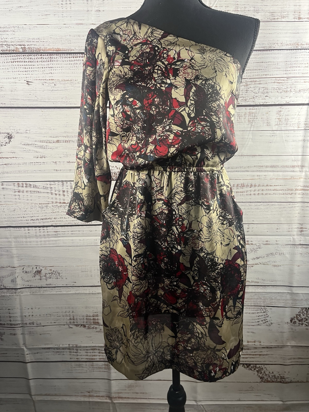 Kensie  1 shoulder a-line mini dress Women’s Size 4 Boho 3/4 Sleeve Multicolor