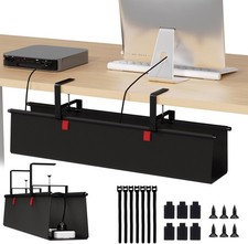 Under Desk Cable Management Tray - 28" Cord Organizer for Desk No Drill, Fabric