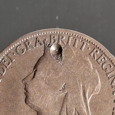 One Penny Error 1897 Victoria Old Head Shiny Solid Bronze