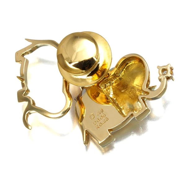 Auth WALTHAM Brooch Ruby 0.23ct Diamond 0.06ct Emerald Elephant Swing 18K YG/WG - Image 4 of 4