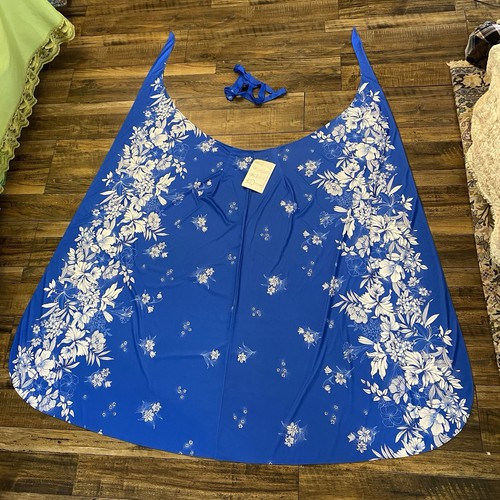 VTG NWT Maxi Wrap Dress Sarong BLUE Floral Tropical Hawaii Beach Pareau 14 Looks - Picture 3 of 6