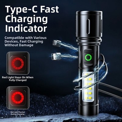COB Seitenlicht Taschenlampe Zoomfunktion wiederaufladbar 200-500m Reichweite Au