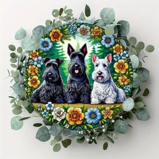 Room Decor 1pc Scottish Terrier Iron Tin Metal Signs, 8x8in Printed Dog Themed