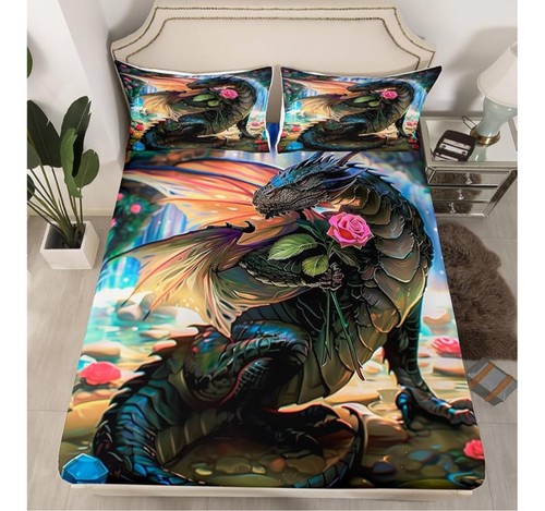 Set lenzuola letto tema drago con federe letto full size - Foto 3 di 5