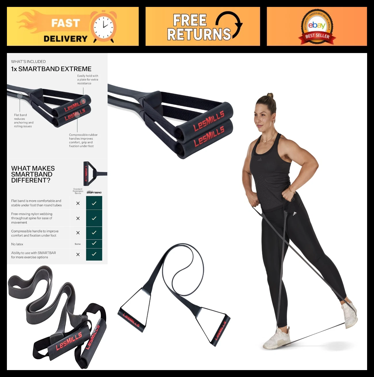 SMARTBAND Resistance Bands with Handles for Home Workouts - Stretch & Strengthen