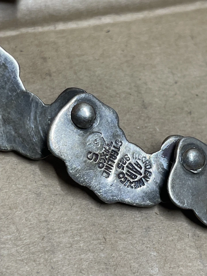 Conjunto de pendientes y collar de plata esterlina mexicana Taxco vintage eslabón de lujo pesado Foto 3 de 4