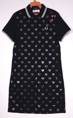 Fred Perry Amy Winehouse Black Heart Print Polo Shirt Dress - Size 10