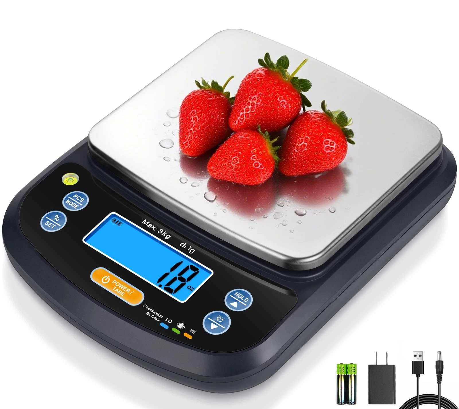Kitchen Scale 8kg/0.1oz Digital Food Bakery IPX6 Waterproof USB Recharge