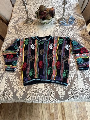 Original Australian Coogi 3D Sweater Biggie Cosby Vivid Multicolors Large, EXC