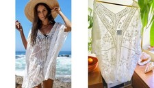 CupShe Women's White Floral Lace Sheer Swim Beach Cover top