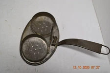 Early Primitive Country Farmhouse Tin Metal Oval Two Egg Poacher