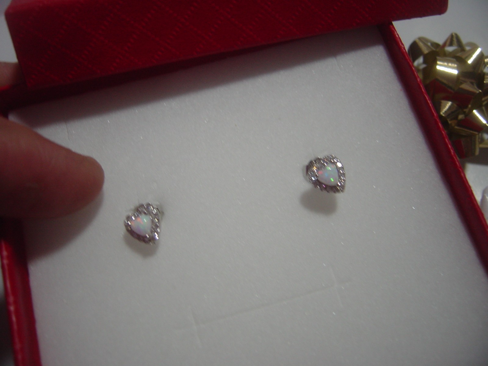 SMALL Solid Silver Earrings-firey opal & diamonds… - image 2