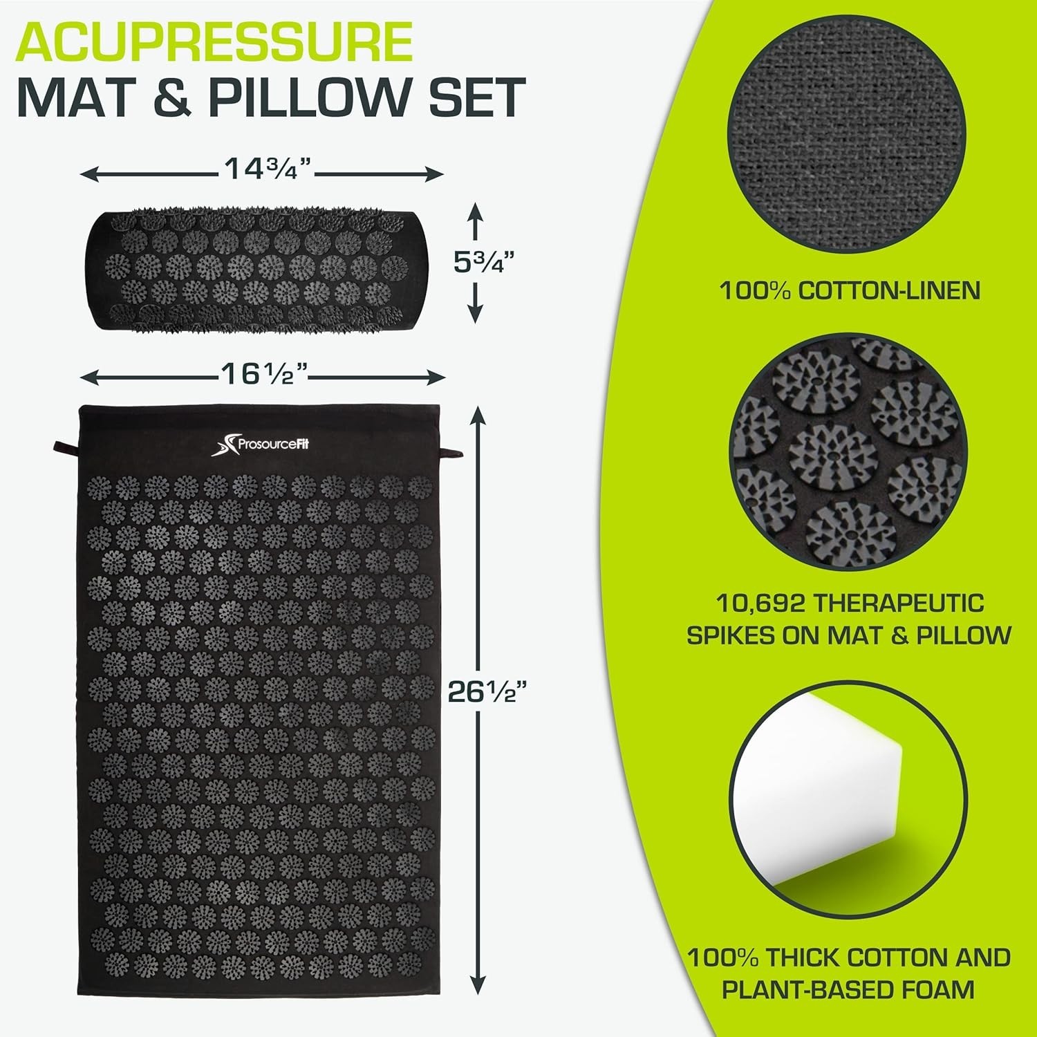 Fit Acupressure Mat Set with Pillow - 8,910 Points for Pain Relief & Relaxation