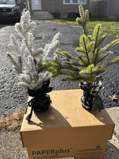 11 Small Green Trees With Fabric Weighted Base - Lot Of 11 Christmas Trees