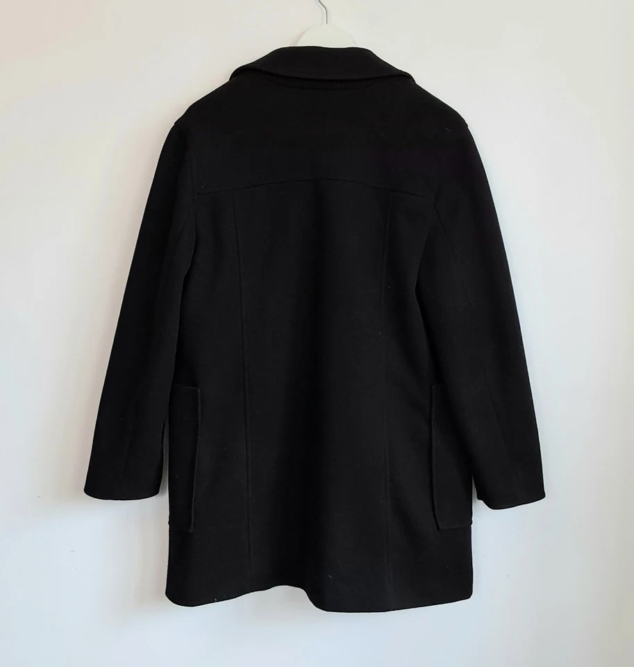 Abrigo Papaya Pea Talla 14 Negro Dorado Botones Doble Pecho Trinchera Largo Medio Foto 4 de 4