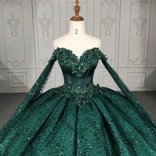 Green Shiny Off The Shoulder Ball Gown Quinceanera Dress Birthday Party Gowns