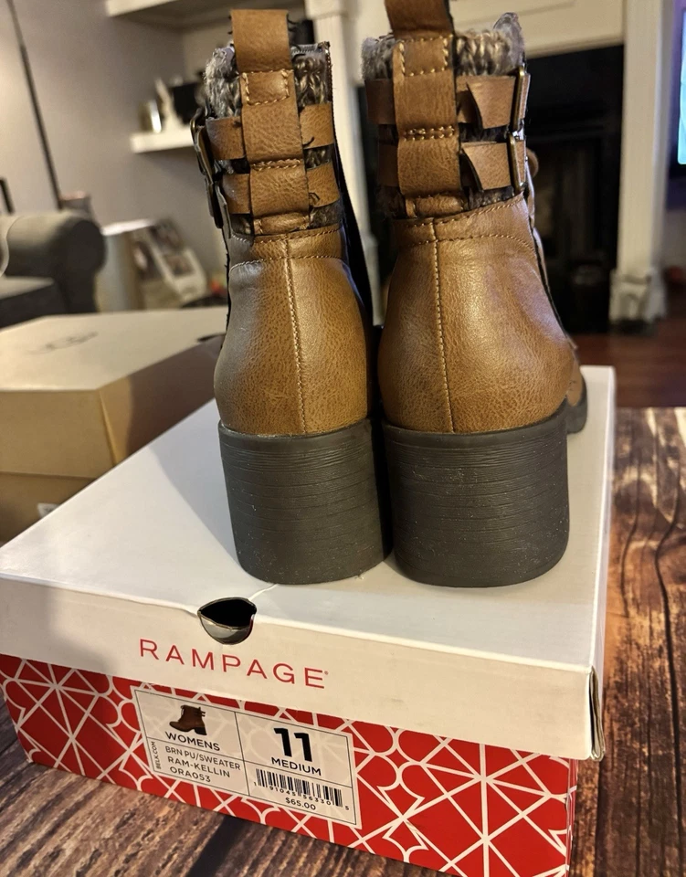 Botas al tobillo Rampage KELLIN de cuero marrón con cordones/crebilla lateral para mujer talla 11 Foto 4 de 4