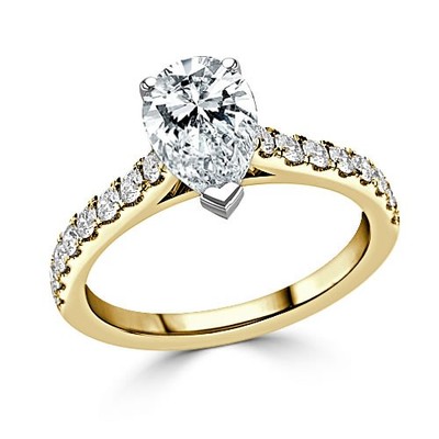 2.35 Ct Pear Cut Lab Created Diamond Wedding Ring 14K Solid Yellow Gold B