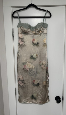 House of CB Underwired Floral Satin Lace Trim Full Slip Dress, Women s M