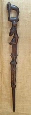 Hand-Carved Tribal Wooden Walking Stick with Animal Head Handle