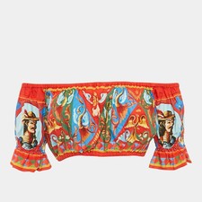 Dolce Gabbana RedBlue Carretto Print Crop Top S