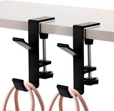 2Pcs Clamp-On Under Desk Headphone Holder Backpack Hook Students' Black