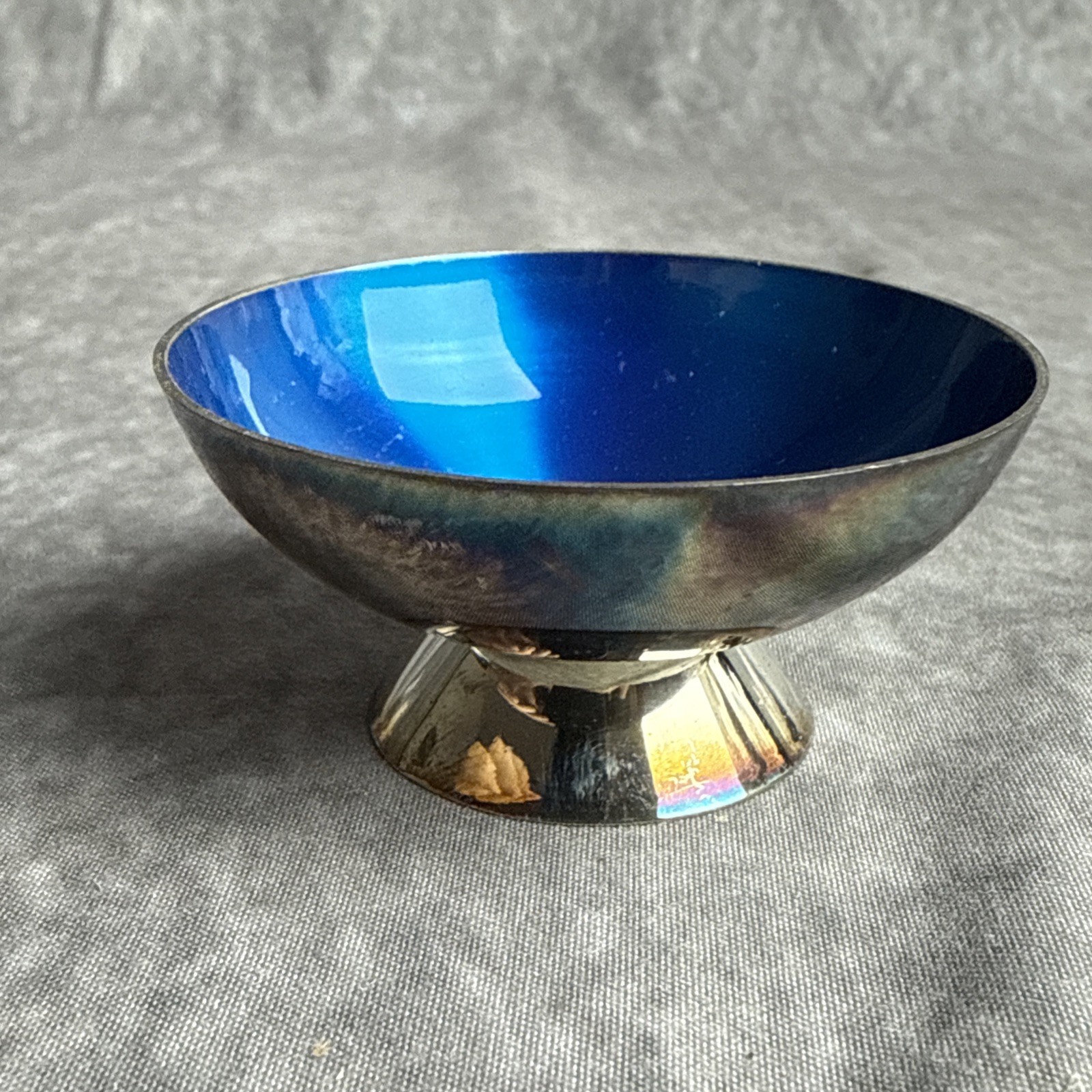 Mid-Century Silver w/Blue Enamel Open Salts Georg Jensen Denmark