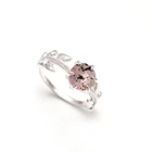 Natural Pink Dot Quartz Round Shape Leaf Ring 925 Sterling Silver Dainty Jewelry