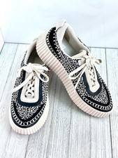 Dolce Vita Dolen Leather Woven Knit B W Platform Sneakers Shoes Size 8