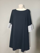 Eliza J Navy Blue Dress Size White Bell Sleeve Exposed Back Zipper Lined 16W