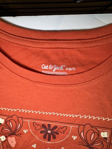 New Cat & Jack Long Sleeve Butterflies Graphic T-Shirt Orange Girls Size Small - Picture 3 of 4