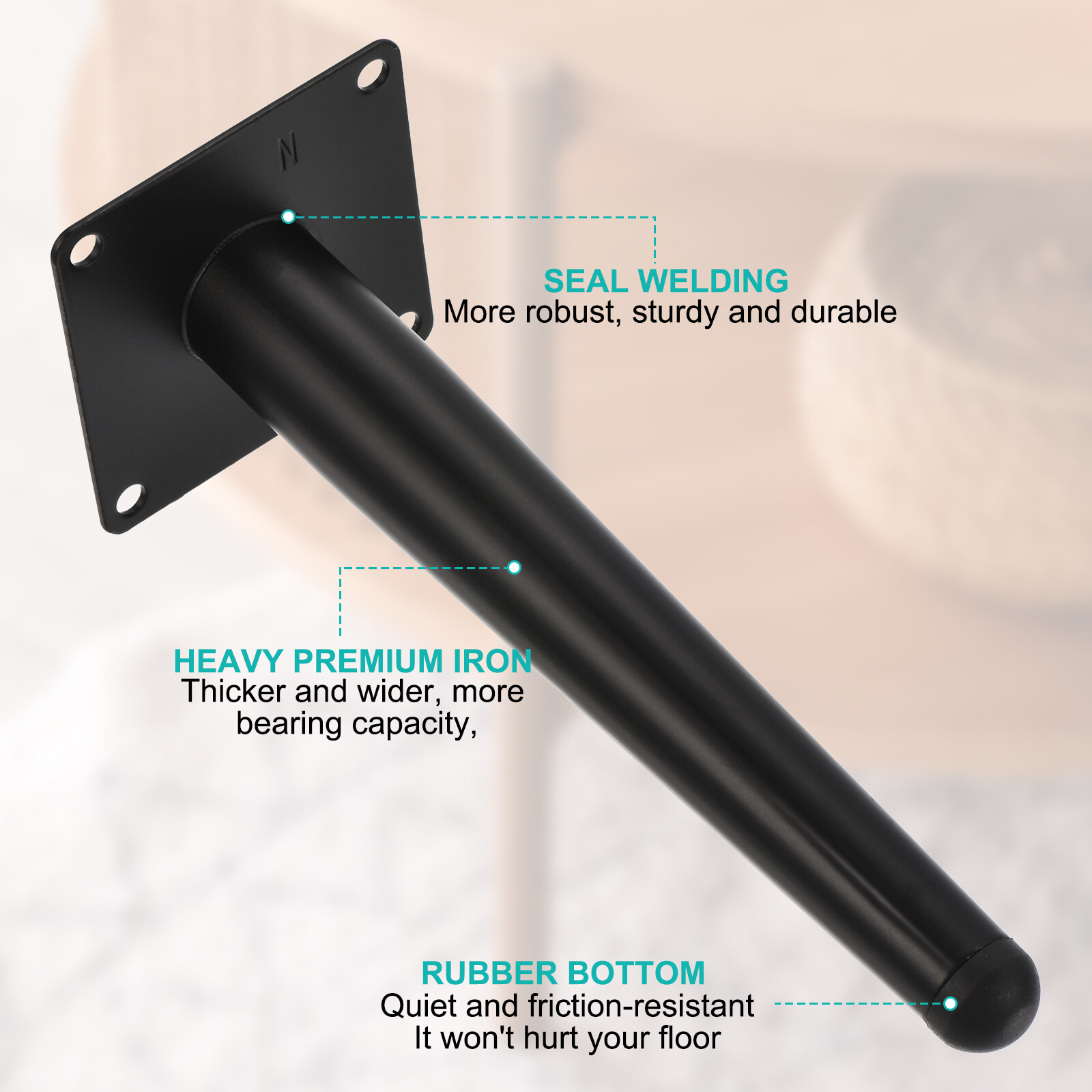 SIVIKIO Möbelfüße 4er Set - Edelstahl, 30cm Hoch, Vertikal, Mit Rutschfester Gummibasis