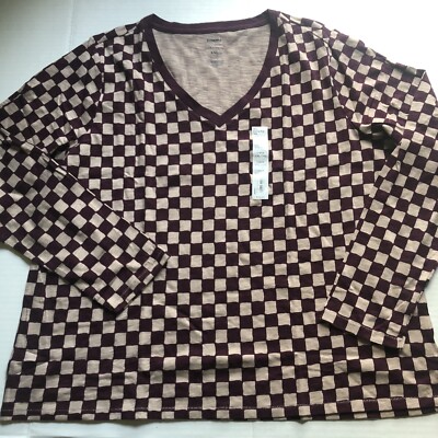 Sonoma The Everyday Tee Checkered V-Neck Long Sleeve T-Shirt XXL New A696