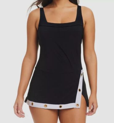Beyond Control Women's Black quare-Neck Grommet Swim Dress Swimsuit Size 6