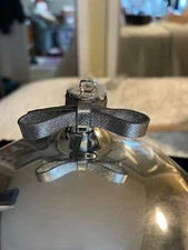 PRADA Silver Glass Christmas Ball with Letterette Bow, 8" W/Box "damage"