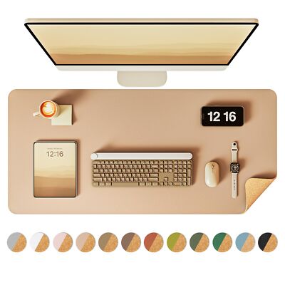 Double-Sided Desk Pad 31.5''x15.7''Leather Desk Mat Eco Cork Desk Pad Protector...