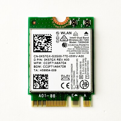 Intel Dual Band Wireless-AC 7265 802.11ac WiFi + Bluetooth Card 7265NGW