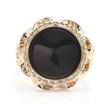 Natural Black Onyx in 14K Solid Yellow Gold Women Ring