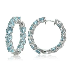 Sterling Silver Blue Topaz 28mm Hoop Earrings