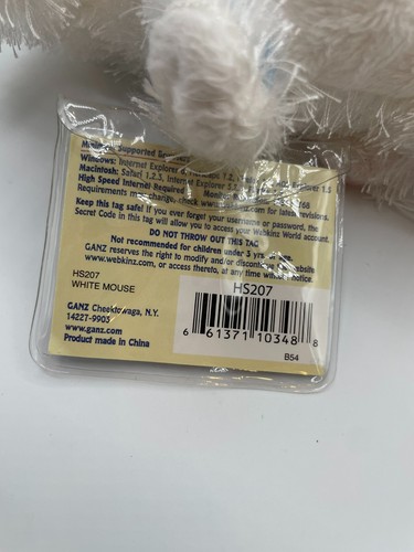 New Ganz Webkinz Lil Kinz White Mouse Plush HS207 Sealed Code Rat Rodent 6" - Picture 9 of 11