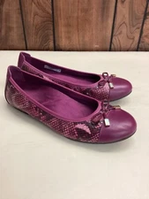 Vionic purple snake leather bow detail ballet flat shoes womens size 9.5