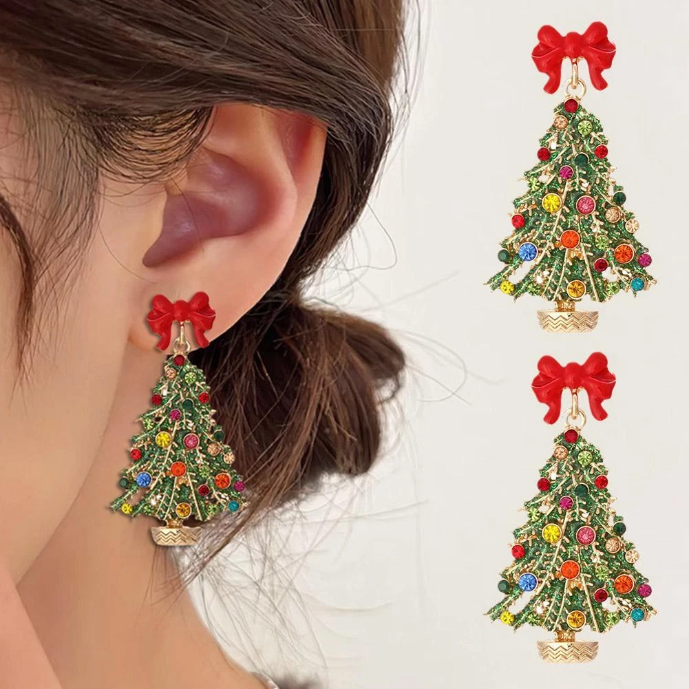 2023 Luxury Zircon Crystal Christmas Tree Earrings Gift Stud Women