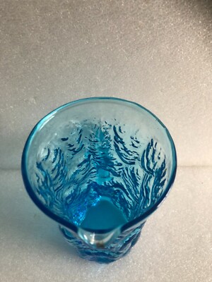 Pichet En Verre Bleu Givré Vintage - Orangeade / Verrerie - Occasion