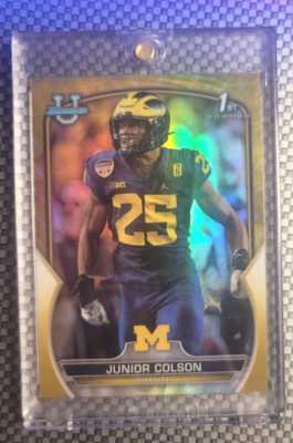 2022-23 Bowman University Gold Refractor /50   Junior Colson (Michigan)   Gleam