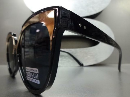 OVERSIZED Exaggerated 60s RETRO Cat Eye Style SUNGLASSES Black & Rose Gold Frame - Picture 5 of 7