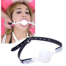 Binding White Silicone Open Mouth Ball Gags Restraints Head Harness Strap Slaves